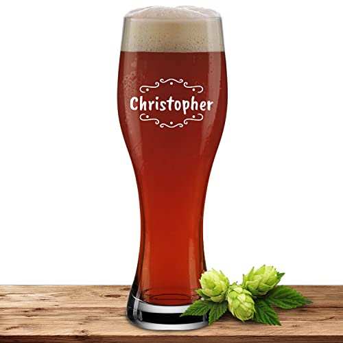 Bierglas mit Name oder Wunschtext, Weizenbierglas 0,5l inkl. Gravur, individuelles Geschenk, personalisiertes Weizenglas (Verzierung 02)