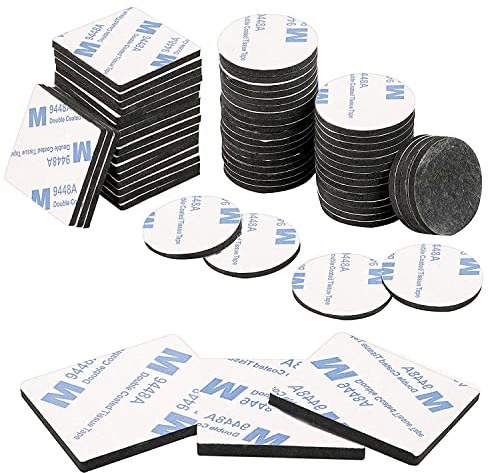 Double Sided Sticky Pads, 40cm Adhesive Pads Heavy Duty, 60 pcs Strong Foam Pads, Mounting Pads Tape for Picture Light Hooks and Small Items(Squares Round)