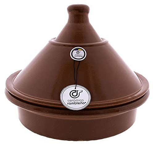 CERÁMICA RAMBLEÑA | Tajín barro refractario con tapadera | Tajín fuego directo | Tajín cerámica tradicional | Tajín para horno | Tajín con tapadera 31x31x25 cm