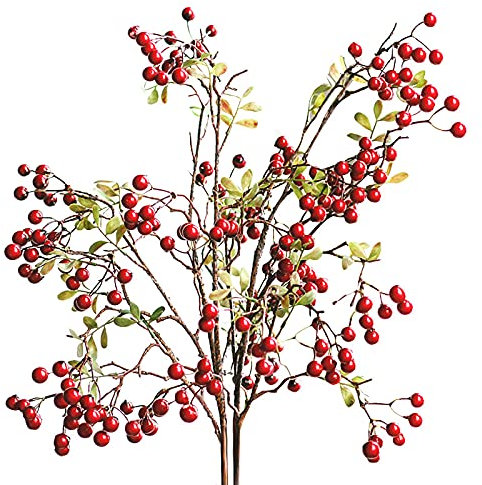 JYCAR Künstliche Beerenzweige, weihnachtliche Stechpalmen-Beerenspieße, künstliche Blumen für Weihnachtsgesteck, Hochzeit, DIY, Blumenstrauß, Zuhause, Küche, Party, Dekoration, 2 Stück