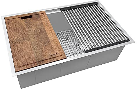 Ruvati 36-inch Rounded Corners Workstation Kitchen Sink - Slope Bottom Offset Drain Undermount Kitchens Sink - 16 Gauge Stainless Steel Kitchen Sinks with Accessories - RVH8596