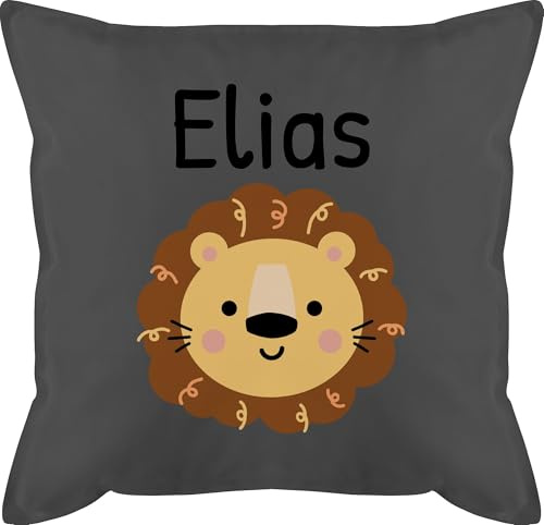 Kissen 50x50 - Löwen - Süßer Löwe - Kindergarten Kita - 50 x 50 cm - Grau - kinderkissen safari personalisierte löwenmotiv lowe sofakissen süßes name tier kindergartenkind kuschelkisse für