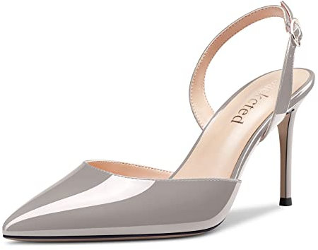 Saekcted Donna Spillo Alto High Tacco Heel Slingback Cinturino alla Caviglia Pumps Slip-on Clear Dress da Matrimonio Sandali a Punta 8 CM Heels Grigio 44 EU