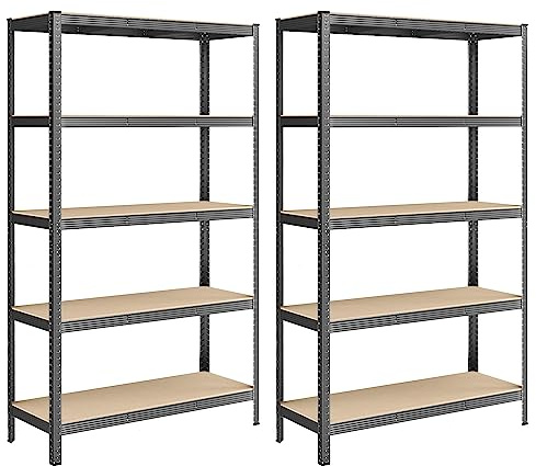 SONGMICS Estantería Pesada de 5 Niveles, Juego de 2, Estantería de Acero, Montaje Rápido, Garaje, Almacén, Trastero, Carga de 750 kg, 60 x 120 x 200 cm, Gris GLR060G02