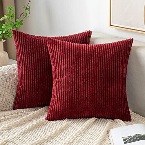 EMEMA Kissenbezug 45x45 Kordsamt Kissenbezüge WeinRot Dekokissen | Sofakissen Cord Kissenhülle Zierkissenbezug Kord Dekorative Weiche für Sofa Wohnzimmer Schlafzimmer 2er Set
