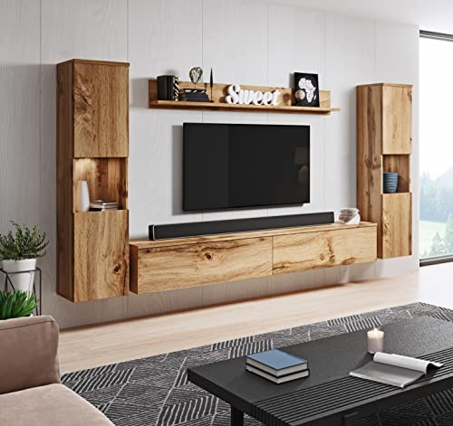 PIASKI Conjunto de Muebles de salón Paris XL, iluminación LED Opcional, Juego de Muebles de salón, Muebles de salón Modernos (Wotan/Wotan)