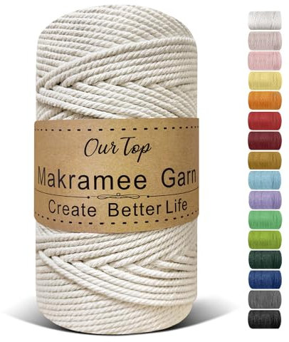 OurTop Corda Macramè, 4mm x 160m Filo Macrame Corda Macramè Filo Morbido Filato Macrame per Appendere La Parete, Fai Da Te, Artigianato, Lavori a Maglia, Lavori Decorativi(Natura)