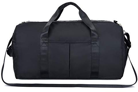 Hixingo Borsa Palestra con Scomparto per Scarpe, Borsone Viaggio Borse Piscina Sportiva Duffel Bag per Uomo Donna Pieghevole Borsa a Tracolla Campeggio Sport Fitness (49x30x25cm,Nero)