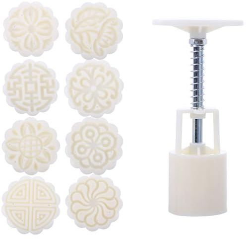 Mooncake Molds 8Pcs/Set 3D Flowers Shape Moon Cake Mold Hand Press Cookie Stamp Moon Cake Decor Mold Cake Plungers Mold 25g Pastry DIY Baking Tool