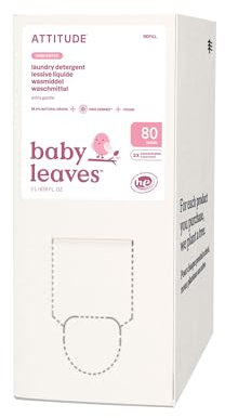 ATTITUDE Baby Laundry Detergent Liquid, EWG Verified, Safe for Baby Clothes, Infant and Newborn, Vegan and Naturally Derived Washing Soap, HE Compatible, Unscented, Bulk Refill, 80 Loads, 2 Liters