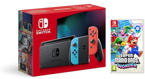Console Nintendo Switch - Couleur bleu fluo/rouge fluo + Super Mario Bros. Wonder