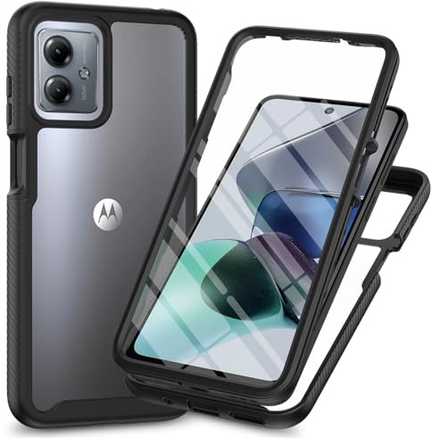 RonRun Funda para Motorola Moto G14 4G con Protector de Pantalla Incorporado, Protección de 360 ° Anti Choque Transparente Carcasa Compatible con Motorola Moto G14 4G Negro