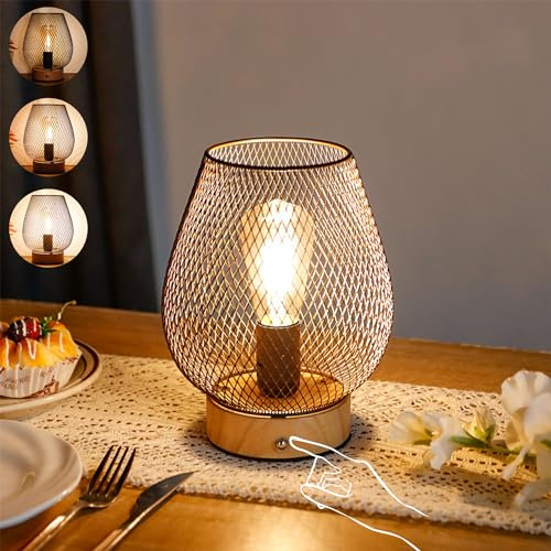 JHY DESIGN Touch Nacht Tischlampe Metall Käfig LED Lantern Batterie -Lampe mit Glühbirnen -Schnur -Akzentlampe für Hochzeiten Partys Terrassenereignisse für Innenräume im Freien