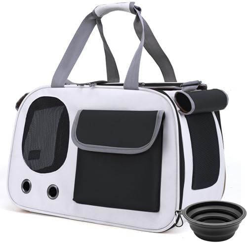 Hundetasche Transportbox mit Netzfenster Tragbare und Faltbare Katzentasche, Katzentransportbox mit Abnehmbarer chmatratze Multifunktionales Hundebox für Katzen und Kleine Hunde Schwarz