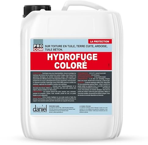 PRO COM Hydrofuge coloré toiture, imperméabilisant toiture tuile, ardoise, terre cuite, béton, ciment, ravive les teintes 20 litres