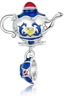 Charm Théière Tasse La Bella et la Bête pour Disney en argent 925 - Les Folies pour Pandora, Argent sterling, Zircone cubique