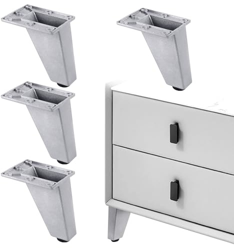 letuxaamz MöbelfüßE Sockelfuß Schrankfuß SofafüßE, Geeignet Für Schrank Sofa Couchtisch Tv-Schrank Und Andere MöBelbeine HöHenverstellbar 4 Stück 8 cm, Dreieck Sofafuß, Silbrig