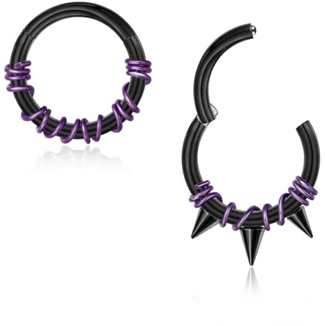 Lantine 2 Stück 16g Septum-Piercing Schwarz/Stahlfarbe Scharnier-Segment-Clicker Daith Piercing Chirurgenstahl Conch Tragus Rook 8mm 10mm