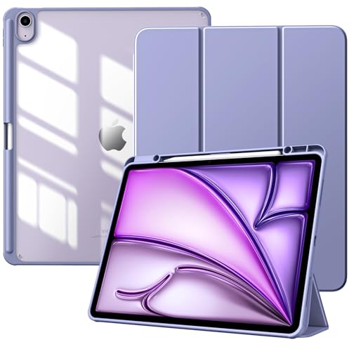 TiMOVO Cover per iPad Air 13 Pollici M4/M3/M2, Lavanda Viola | Con Portapenne, Custodia Protettiva Sottile con Supporto Trifold, Scocca Posteriore Trasparente, Auto Sveglia/Sonno