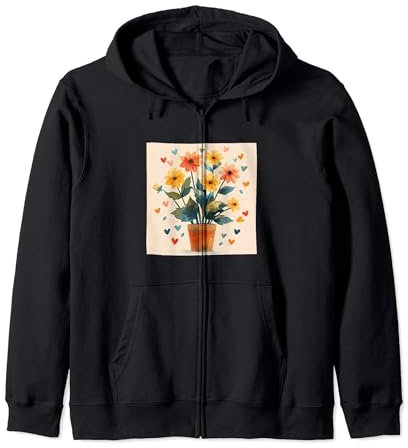 Dahlia Plant In Pot Cottagecore Hearts Graphic Zip Hoodie