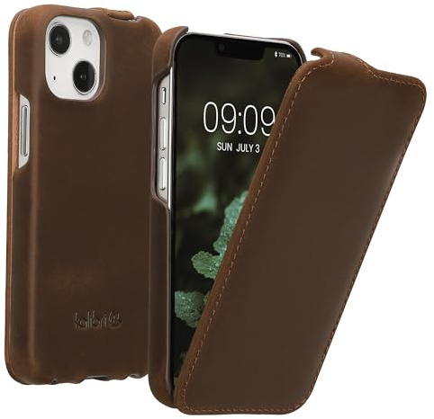 kalibri Flip Hülle Ultra Slim kompatibel mit Apple iPhone 13 mini - Leder Case Schutzhülle Tasche in Braun