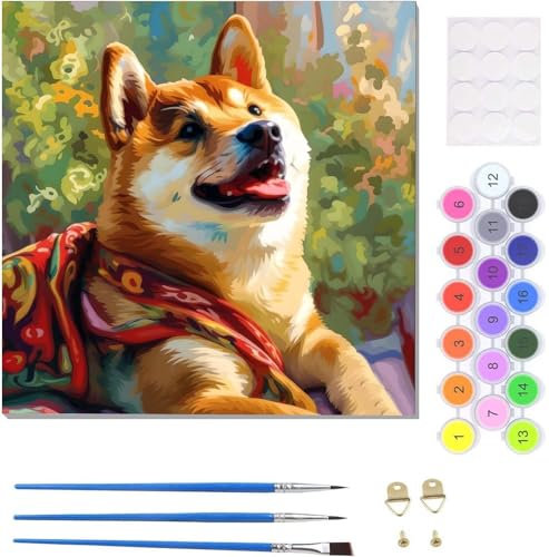 DIY Malen Nach Zahlen Erwachsene Tier Hund Malen Nach Zahlen Kits auf Leinwand, Handgemalt Ölgemälde Leinwand Kits zur Heimdekoration, Pinseln Acrylpigment für Geschenke und Home Deko 50x50cm U-2241