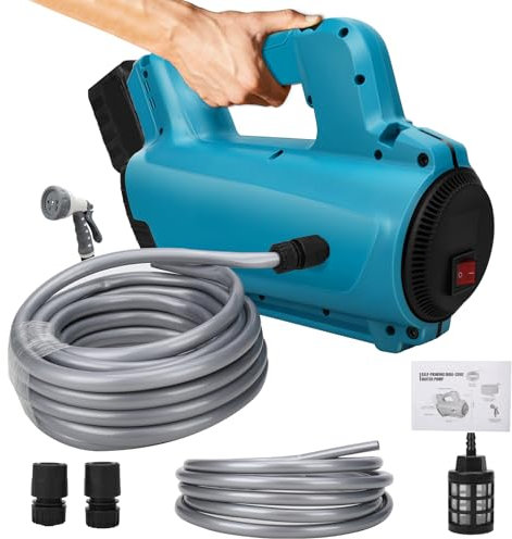 Wasserpumpe Kompatibel mit Makita Akku 18V, Akku-Transferpumpe, Tragbare selbstansaugende Wasserpumpe, Bewässerungspumpe mit 10M Wasserauslassrohr, 3 Meters Wassereinlassrohr (Ohne Akku)