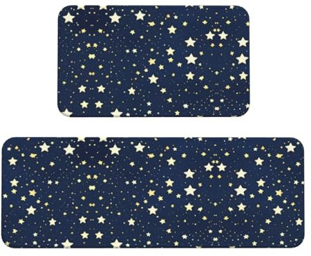 YQxwJL Küchenteppiche, marineblau, Himmel und Sterne, rutschfeste Küchenmatte, 2er-Set, bequeme Stehmatten für Küche, Büro