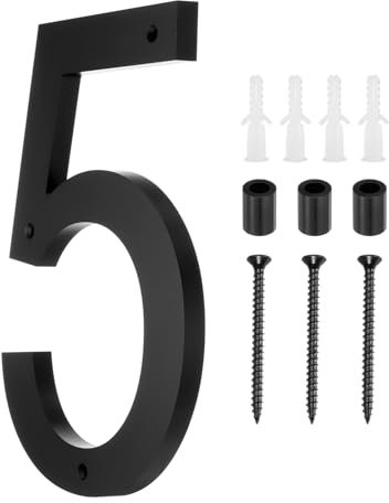 sourcing map 12 Inch Modern House Number, Acrylic Floating House Number for Outside Address Sign for House with Nail Kit for Mailbox Yard Home Front Door (Number 5, Matte Black)