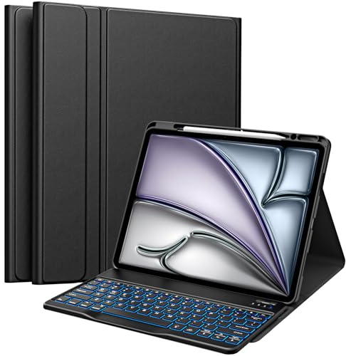 MoKo Custodia con Tastiera per iPad air 13 Pollici M4/M3//M2 2026/2025/2024, iPad Pro 12,9 Pollici 5a/6a generazione con Supporto per Matita, Tastiera Bluetooth Staccabile Multi-Angolo, Nero