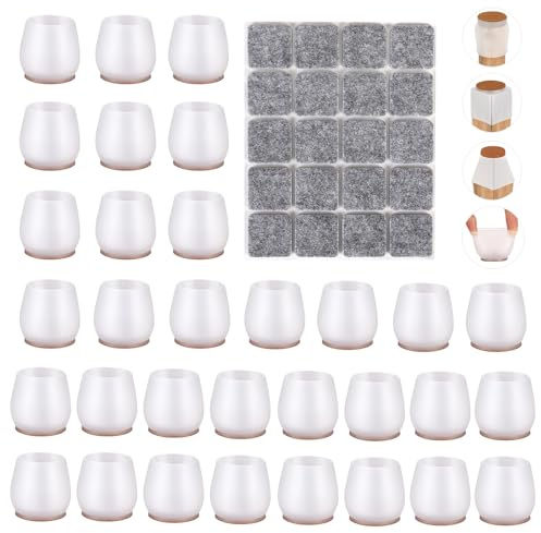 32PCS Piedini per Sedie Gommini Rotondi Tappi Feltrini Silicone Tappini Gambe Sedia Copri + 20PCS Feltrini Adesivi Antirumore Covers Infilare Integrato Gomma Coprigambe Mobili Trasparenti XS 16-20MM