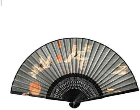 OXOAMP Folding Fans Hand Held Folding Fan Hand Fan Chinese/Japanese Charming Elegant Vintage Style Women Ladys Girls Best Gifts Black Wedding Party(Gris)