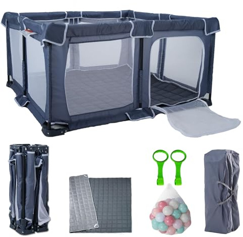 Foldable Baby Playpen 50X50,Play pen for Babies and Toddlers, Portable Playpen, Kids Collapsible Indoor and Outdoor Fence with Visible Mesh,Safety Area Travel PlayYard with Mat Storage Bags,Handlers