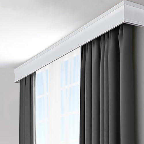 Dekorativer Querbehangkasten für Gardinenstange, 3-in-1-Design, mit Beschlägen, ideal für Wohnzimmer und Schlafzimmer, 3,2 m Länge, Weiß