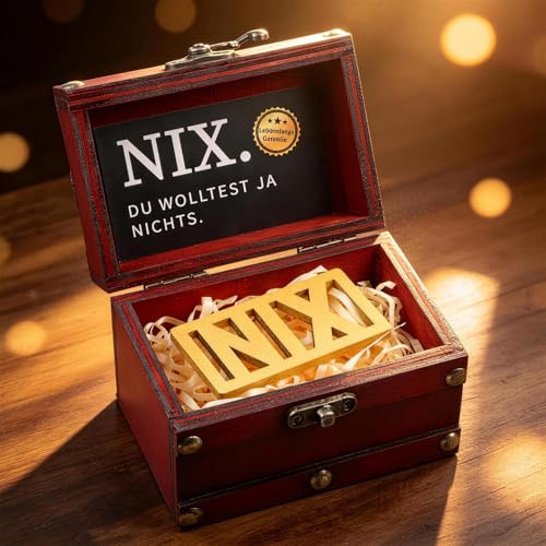 Giftota NIX Geschenk, Lustige Geschenke für alle die nichts wollen, Nichts Geburtstagsgeschenk, DU WOLLTEST JA NICHTS, Schatzkiste Da Ist Nichts Drin, Geschenkideen für Männer, Frauen, Freunde