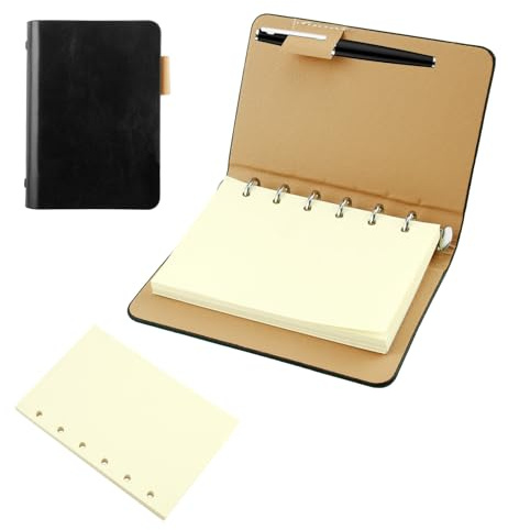 cxxtkcxxlc NotizbuchA7, Mini Notizbuch Leder, Ringbuch mit 6-Ring, Notizbuch Nachfüllbar Mit Nachfüllbarem Papier für Schule, Büro, Zeichnen und Kreative Notizen