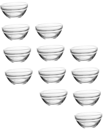 Garneck Lot de 12 Bols à Dessert en Verre Transparent 75 Ml Résistants la Chaleur, Conteneurs Alimentaires Multifonctions pour Maison et Restauration, Empilables, pour Pudding et Salade