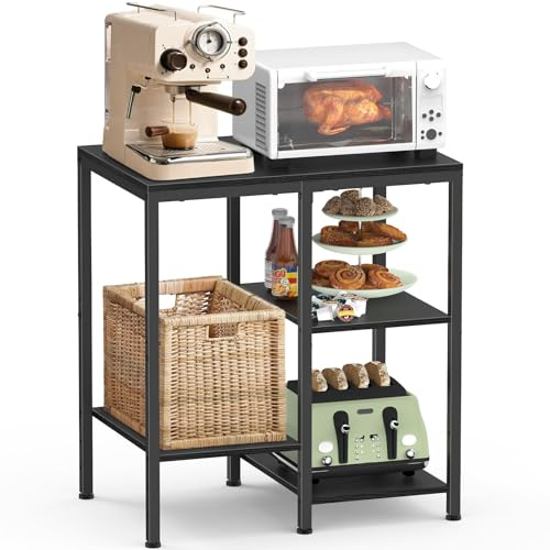 OGEMXU Küchen-Mikrowellenständer, 4-stöckig, verstellbar, Mehrzweck-Küchen-Aufbewahrungswagen für Kaffeestation, platzsparendes Metallregal für Wohnzimmer, Kohleschwarz (Black)
