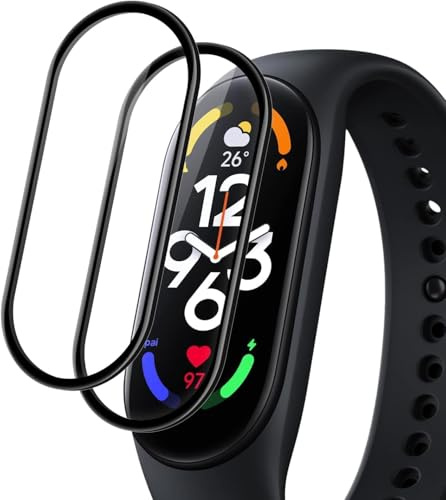 Xinyou [4 Piezas] Xiaomi Mi Band 7 Protector de pantalla de vidrio templado, 9H Protector de pantalla de vidrio templado, borde curvo, anti-arañazos, libre de burbujas.