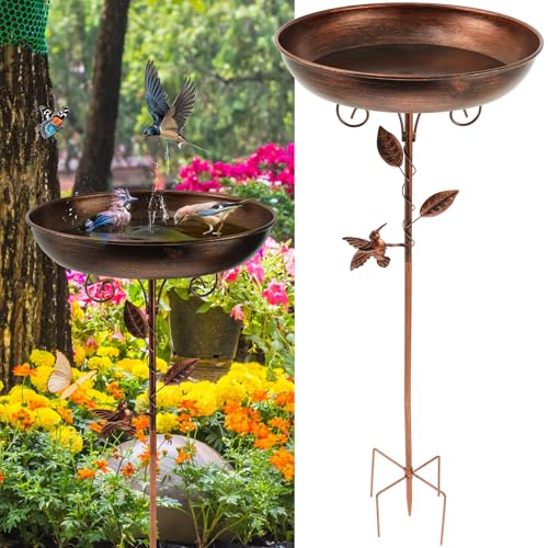 Vogeltränke Stehend,Vogeltränke Vogelbad 30CM für Draußen,Vintage 80cm Metall Vogelbad Winterfest,für den Garten im Freien,Terrasse,Hof,Rasen(A)