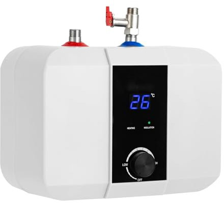 Piccolo scaldabagno elettrico da 220 V, piccolo scaldabagno, scaldabagno da parete o da pavimento, per cucina, bagno, doccia con indicatore LED per parete della cucina o sotto il lavandino, 6 l