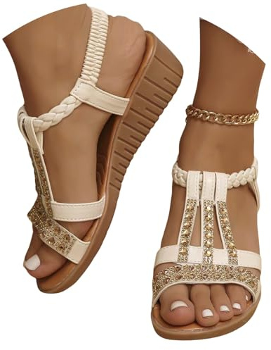DFSDJEUW flat wedding sandals Womens Sandals Wide Fit Comfortable Slip on Wedge Shoes Casual Open Toe Orthopedic Slide Lightweight Summer Cushion Plantar Fasciitis 1p clearance.sale items Beige 4