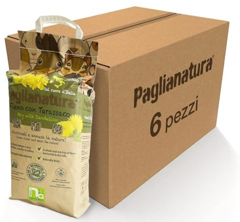 Paglianatura Kit de 6 Bolsas de heno Natural de 1300 g con Diente de león, alimento Rico en Fibra para Conejos, cobayas y roedores, promueve la Salud intestinal y fortalece los Dientes