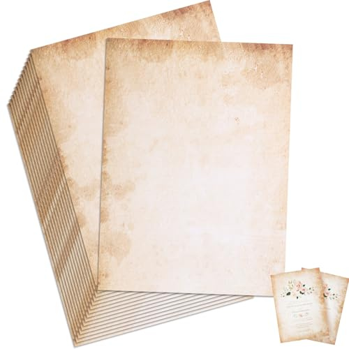LDHHYH 200 Sheets Vintage Letter Paper, 100gsm Vintage Stationery Papers, A4 Retro Letter Paper Old Look Printable Sheets for Writing Invitations DIY Crafts