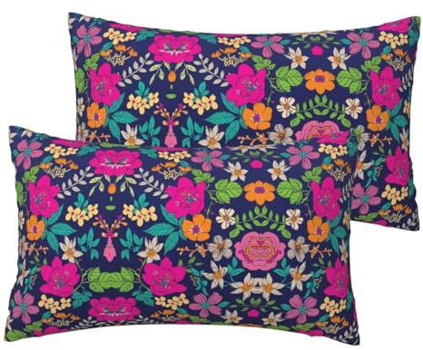 ESNAIUVCD Federa per cuscino rettangolare con stampa floreale su entrambi i lati, federa per cuscino traspirante per hotel, casa, letto decorativo (2 pezzi)