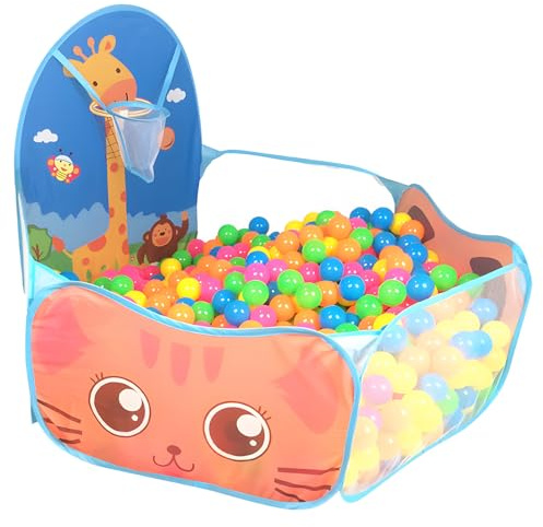 Ball Pit with Basketball Hoop - Pop Up Children Play Tent, Folding Childrens Ball Pits, Ocean Pool Baby Playpen, Gifts for Girls Boys Toddlers Playhouse Baby Crawl Playpen (BLUE)