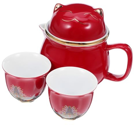 SMASOLO Théière Chinoise Kungfu Céramique avec Chat Doré Portable et Compact Service Théière Tasses pour Bureau Détente et Voyage
