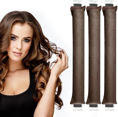 Lot de 3 bigoudis sans chaleur, pour dormir, sans chaleur, outils de coiffage, tiges de soufflage de nuit pour cheveux longs, courts et ondulés, style DIY – Marron