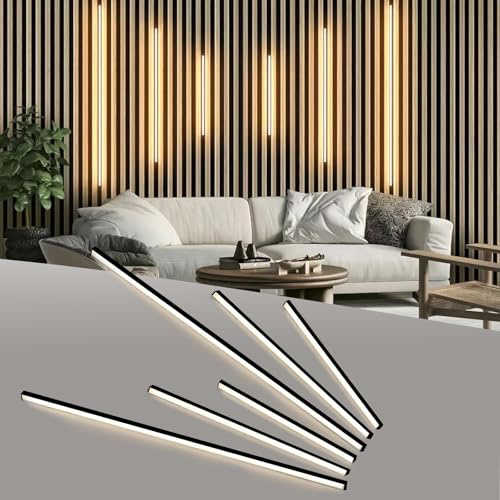 Black LED Recessed Lighting Kit,Wood Slat Wall Panel LED Strip Light,3000K Touchable Switch Dimmable LED Wall Panel Lights for Living Room Bedroom Bathroom Stairs
