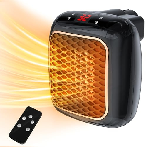 Plug in Heater, 1200W Fan Heaters for Home 2 Mode PTC Ceramic Heaters 1-12H Timer Overheating Protection w Remote Control Electric Heater Energy Efficient BS Plug for Bedroom Office Kitchen Bathroom